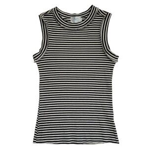 Striped Tank Top Ribbed Knit Black White Sleeveless Crew Neck Small Nautical